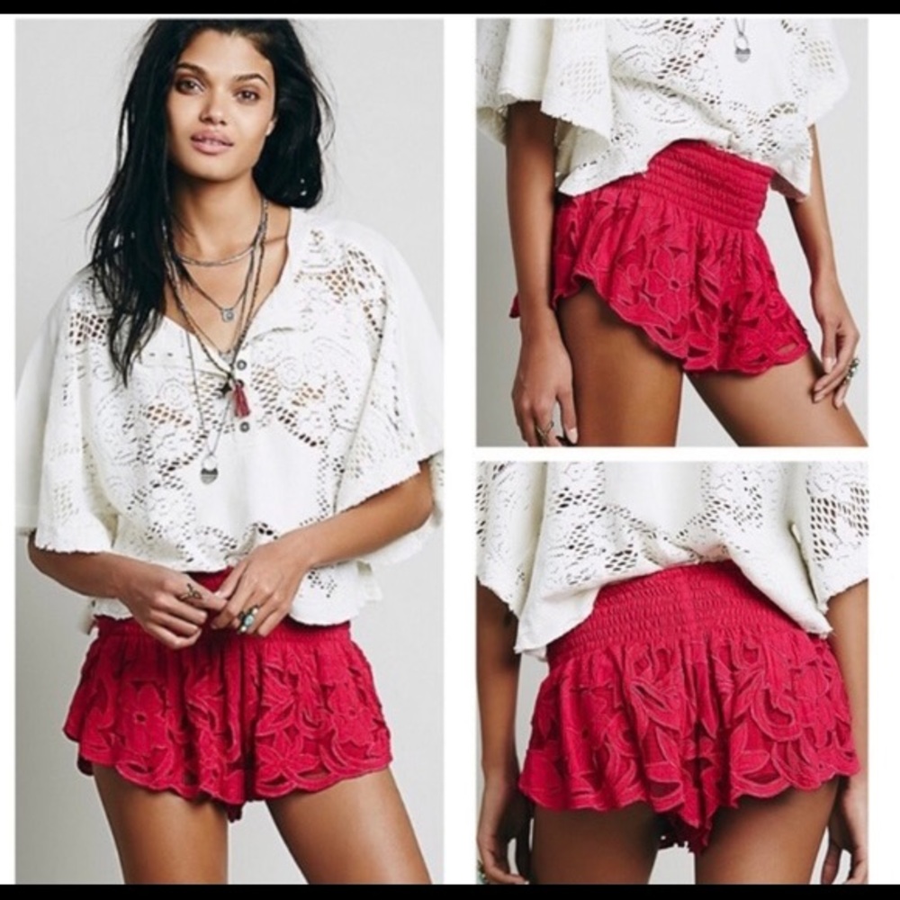 Free People Red Kadek Lace Short